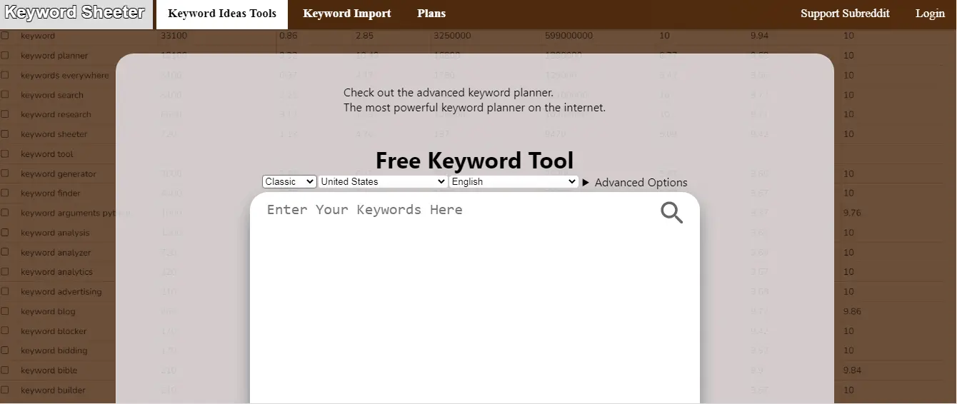 keyword sheeter tool