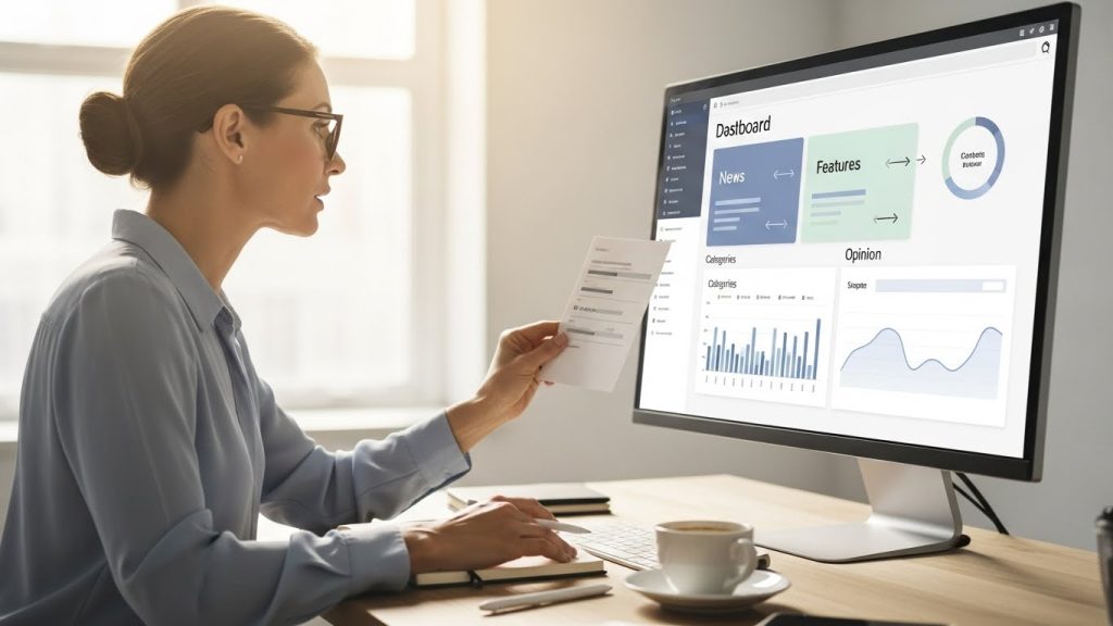  publisher reviewing site categories and content flow on a dashboard