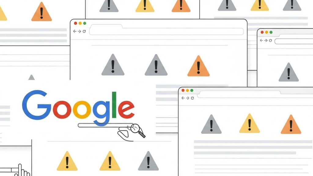 showing repeated warning icons across multiple web pages
