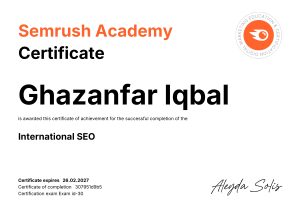 SEMrush International SEO Certification – Ghazanfar Iqbal